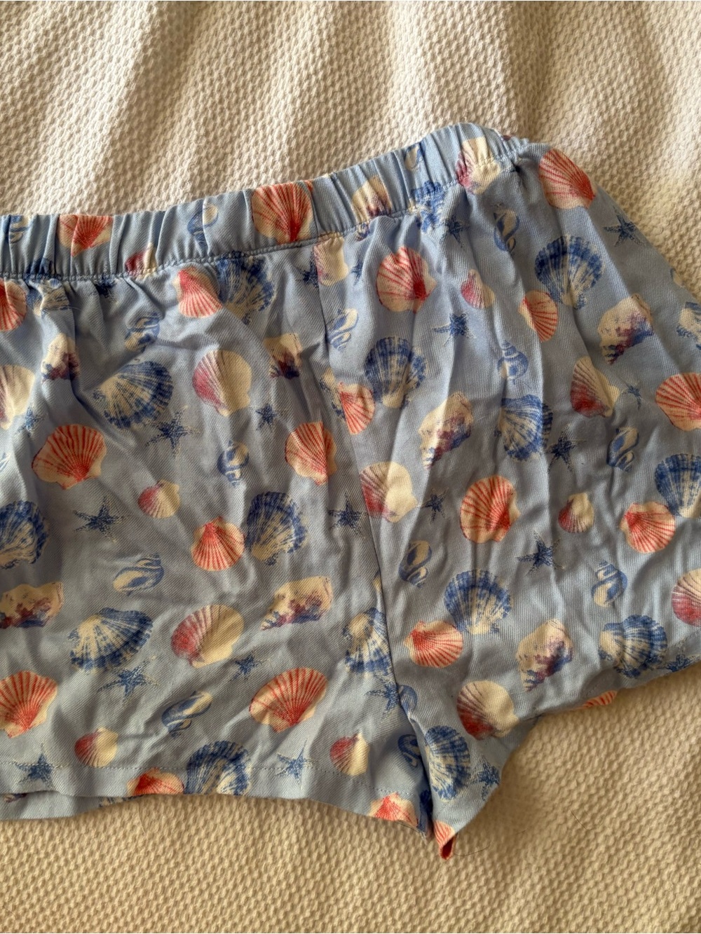 Light Blue Sea Shell-Print Women's Sleep Shorts - Picture 2 of 4